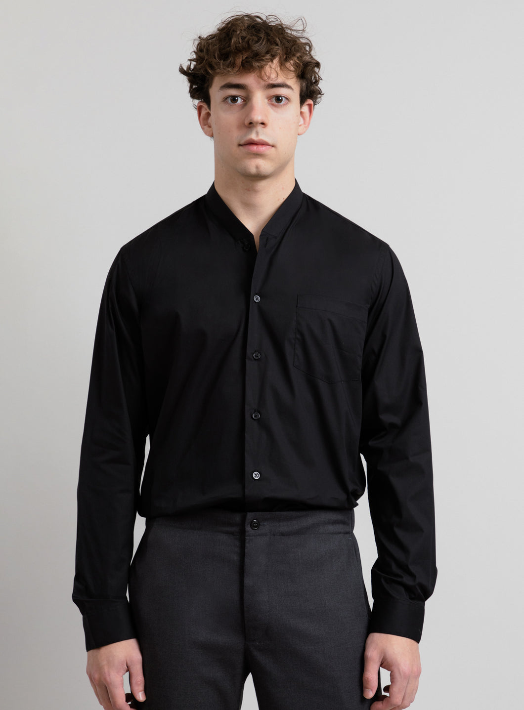 False Collar Shirt in Black Poplin