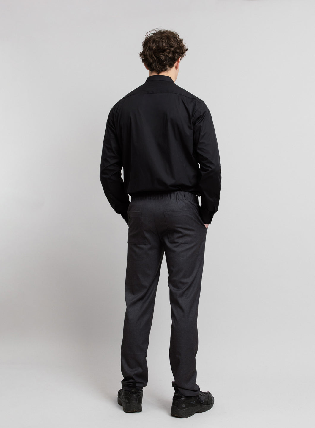 False Collar Shirt in Black Poplin