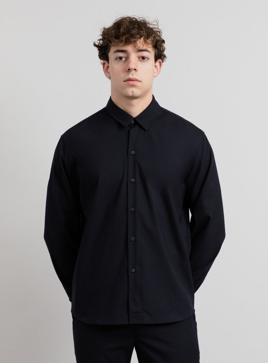 Classic Collar Shirt in Navy Blue Cool Wool