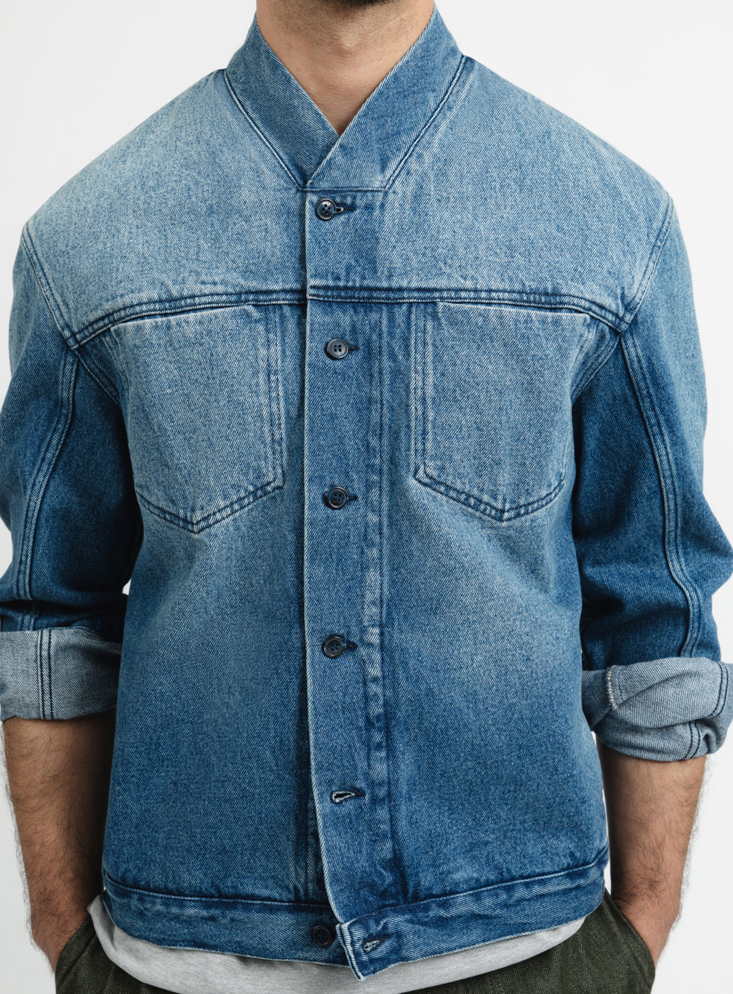False Collar Jacket in Stone Denim