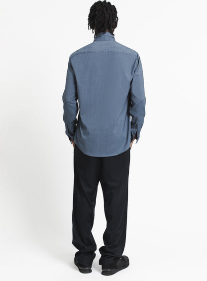 Zipped Double Collar Overshirt in Light Blue Twill