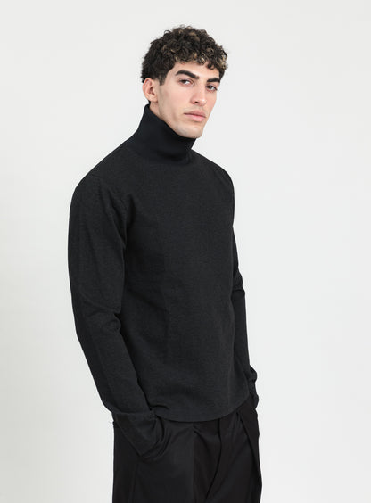 Ribbed High Neck Sweatshirt in Heather Dark Gray Technical Knit