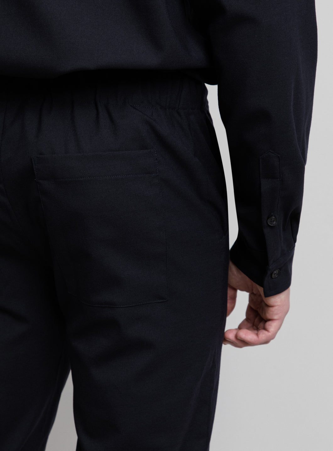 Pants with Notched Pockets in Navy Blue Cool Wool