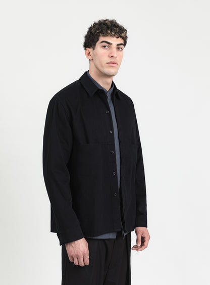 Overshirt with Front Cuts in Black Canvas