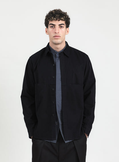 Overshirt with Front Cuts in Black Canvas
