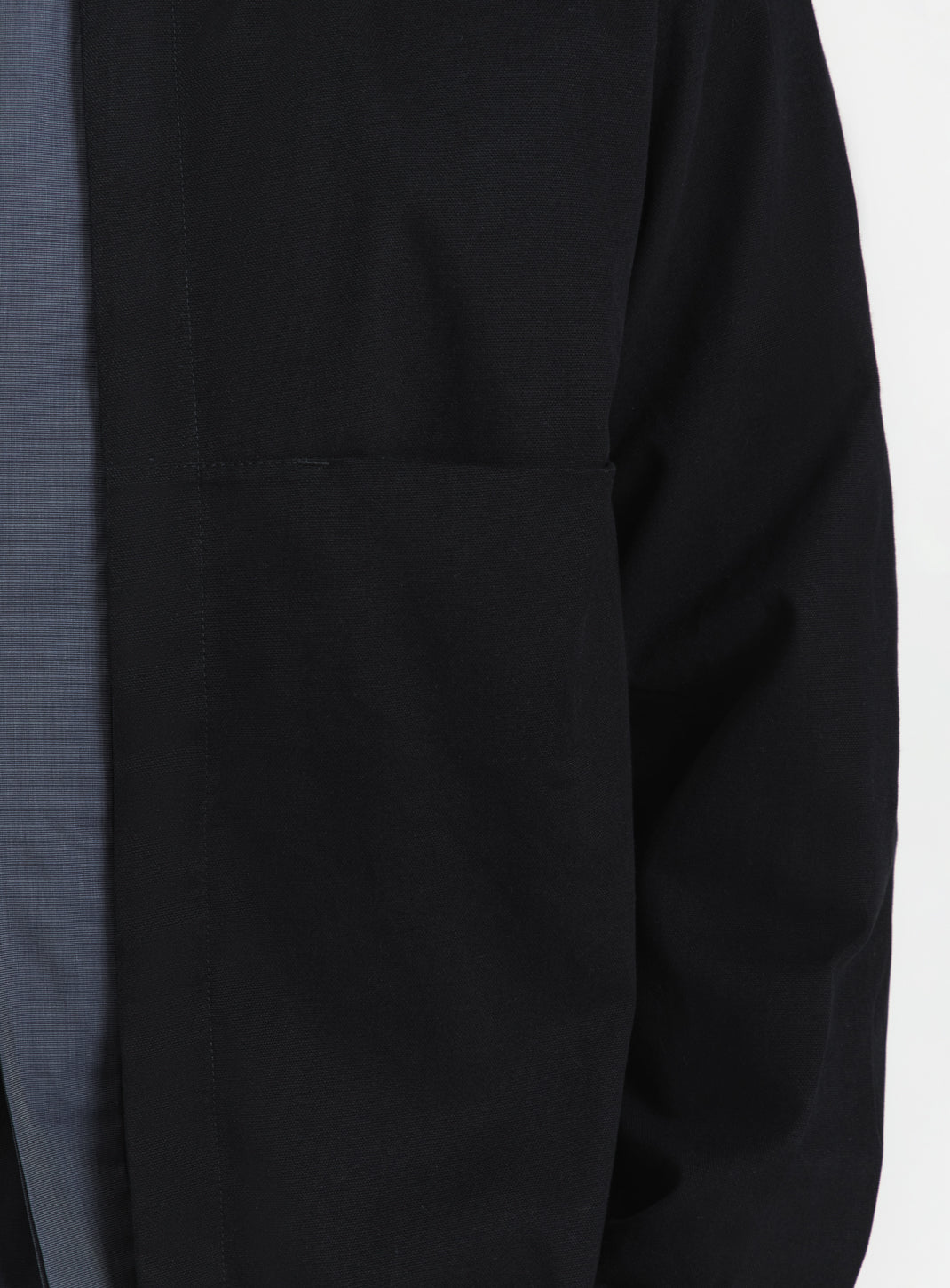 Overshirt with Front Cuts in Black Canvas