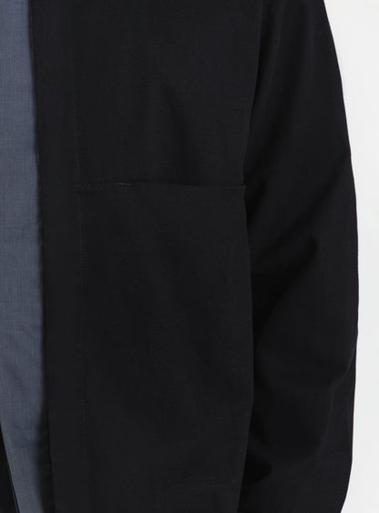 Overshirt with Front Cuts in Black Canvas