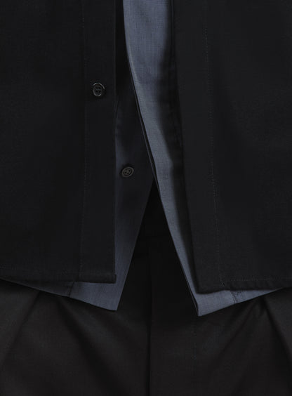 Overshirt with Front Cuts in Black Canvas