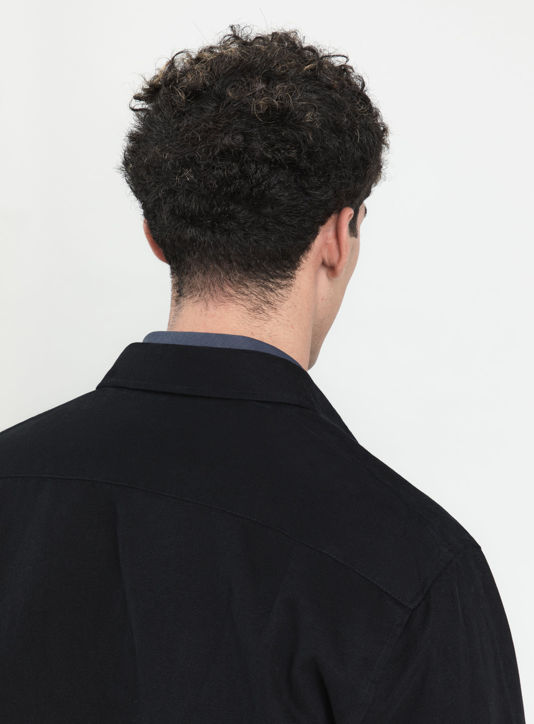 Overshirt with Front Cuts in Black Canvas
