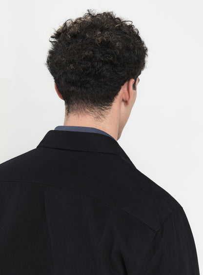 Overshirt with Front Cuts in Black Canvas