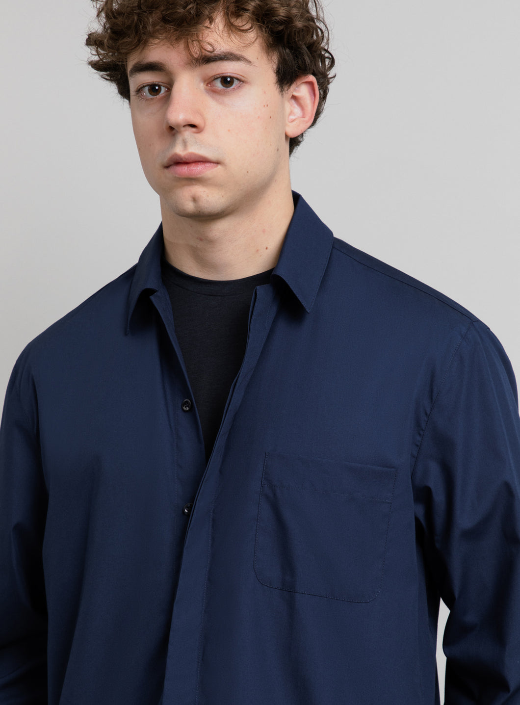 Graphic Tab Shirt in Navy Blue Poplin