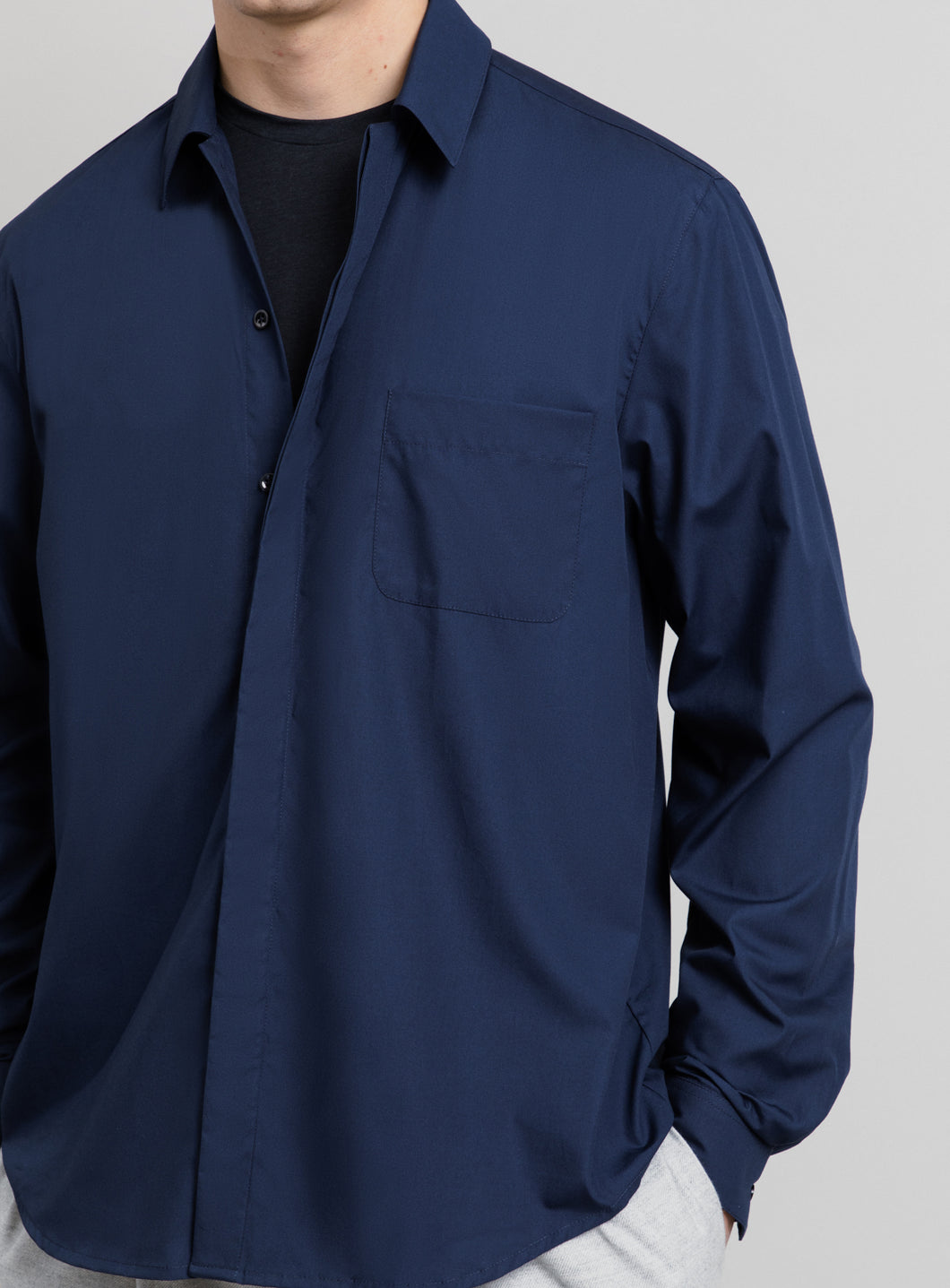 Graphic Tab Shirt in Navy Blue Poplin