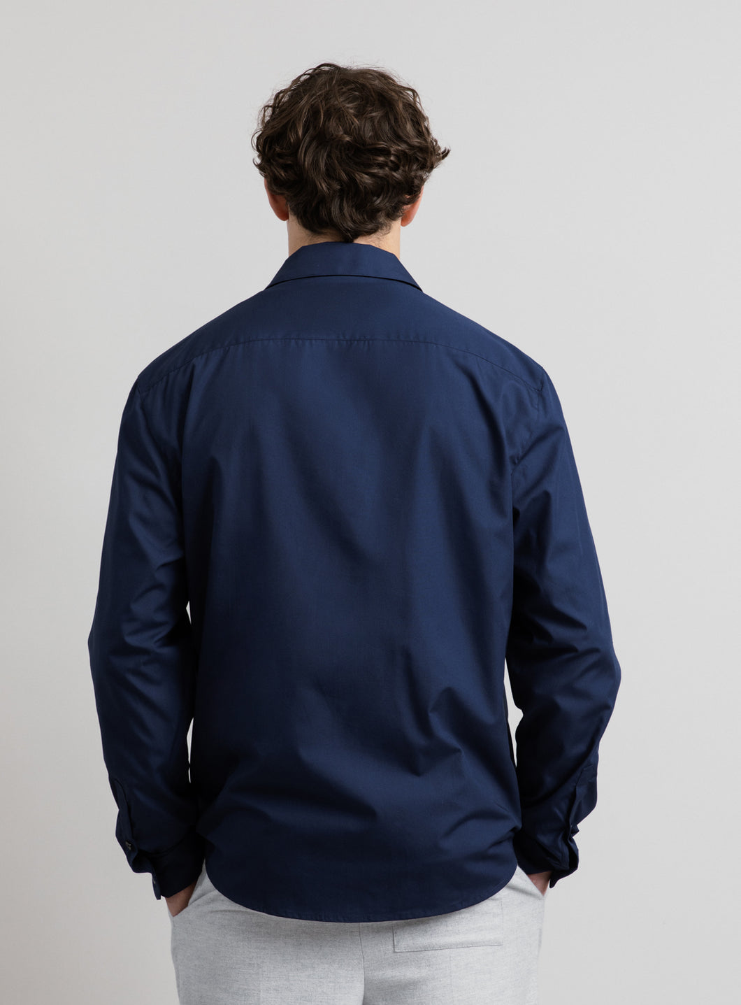 Graphic Tab Shirt in Navy Blue Poplin