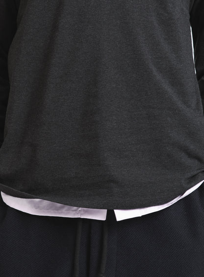Hooded T-Shirt in Dark Grey Cotton & Elastane