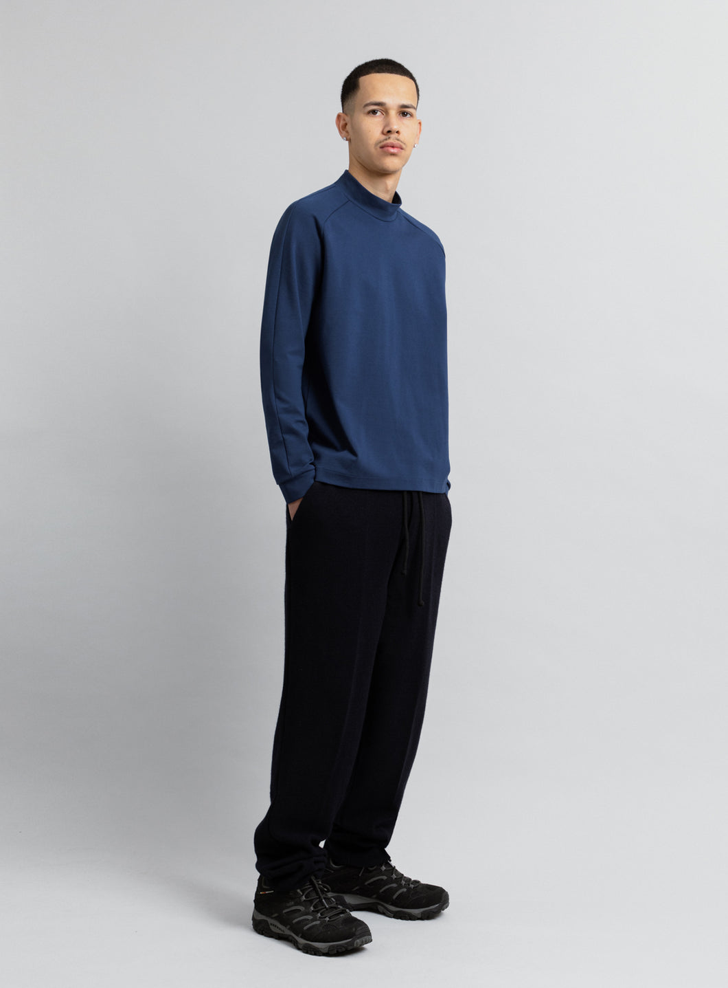 Sweatshirt with Hammer Sleeve in Cobalt Blue Technical Knit