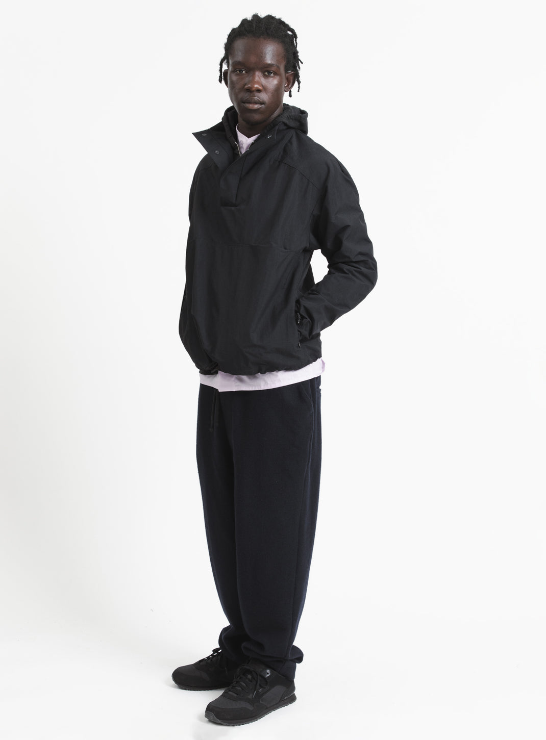 Windbreaker with Front Cuts in Black Microfiber