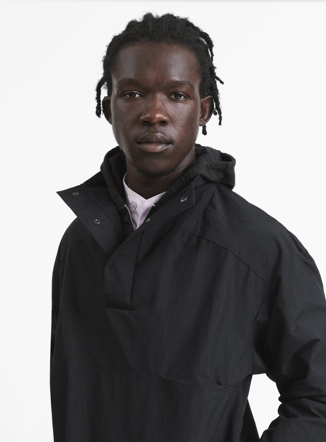 Windbreaker with Front Cuts in Black Microfiber