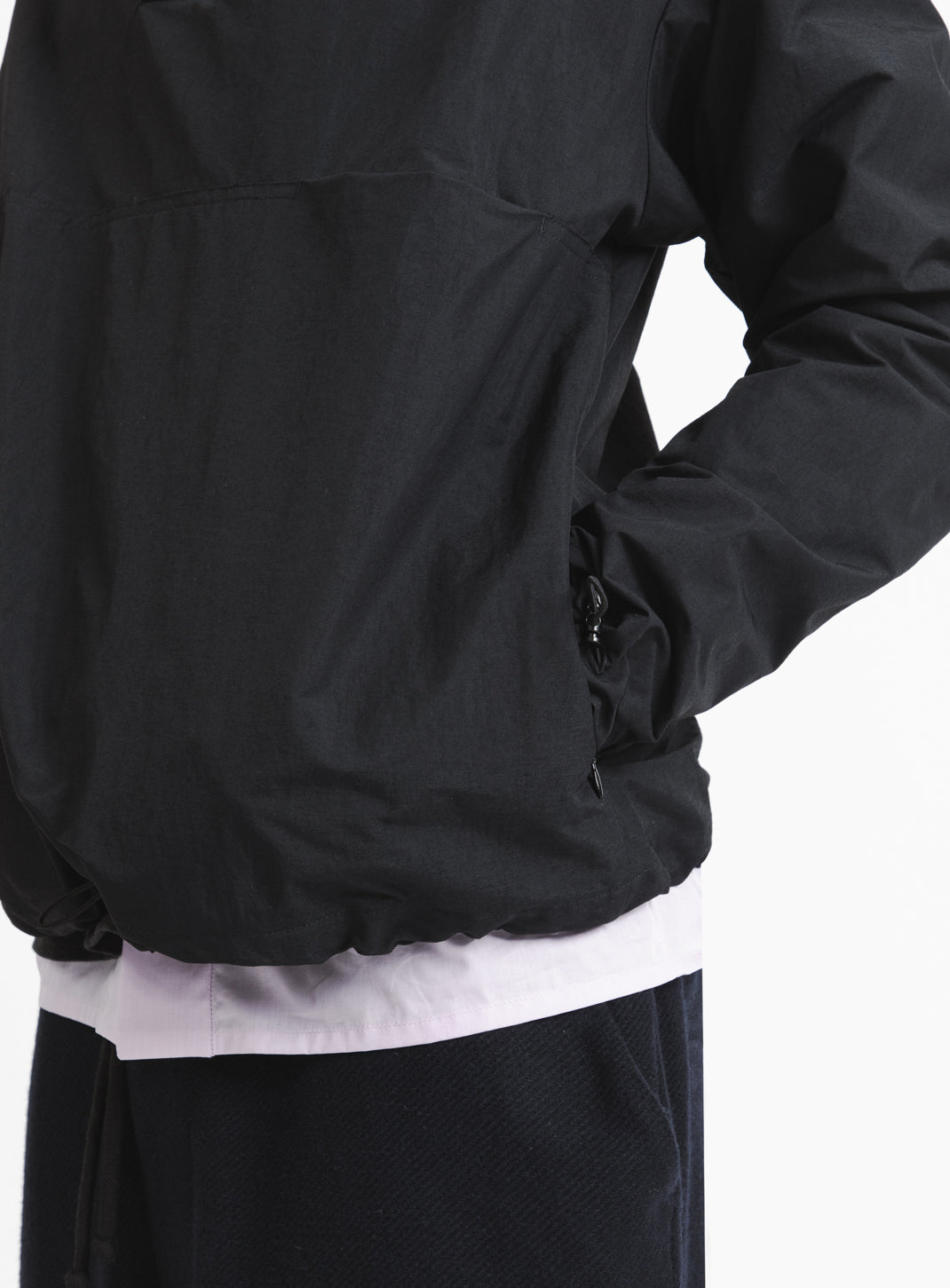 Windbreaker with Front Cuts in Black Microfiber
