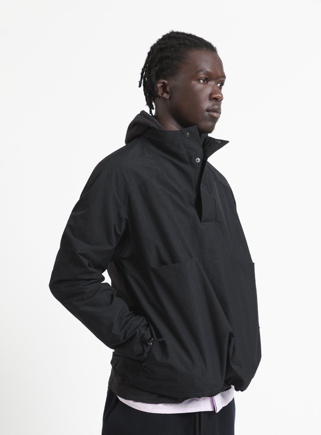 Windbreaker with Front Cuts in Black Microfiber