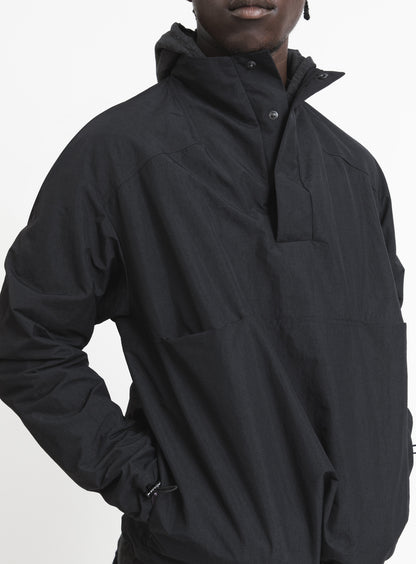 Windbreaker with Front Cuts in Black Microfiber
