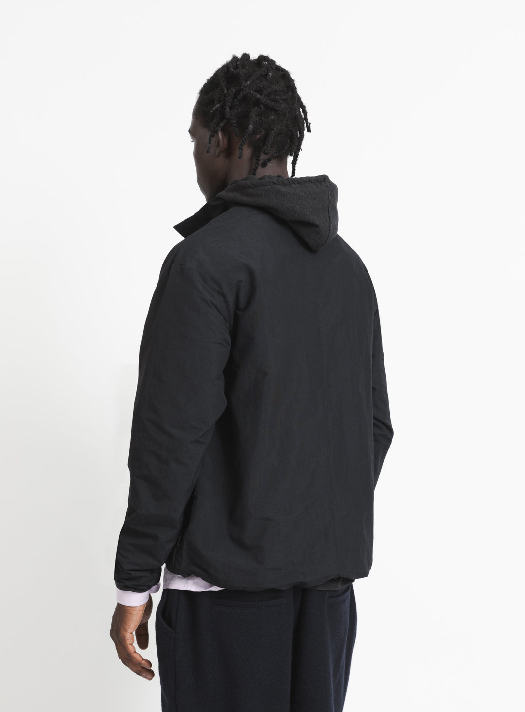 Windbreaker with Front Cuts in Black Microfiber