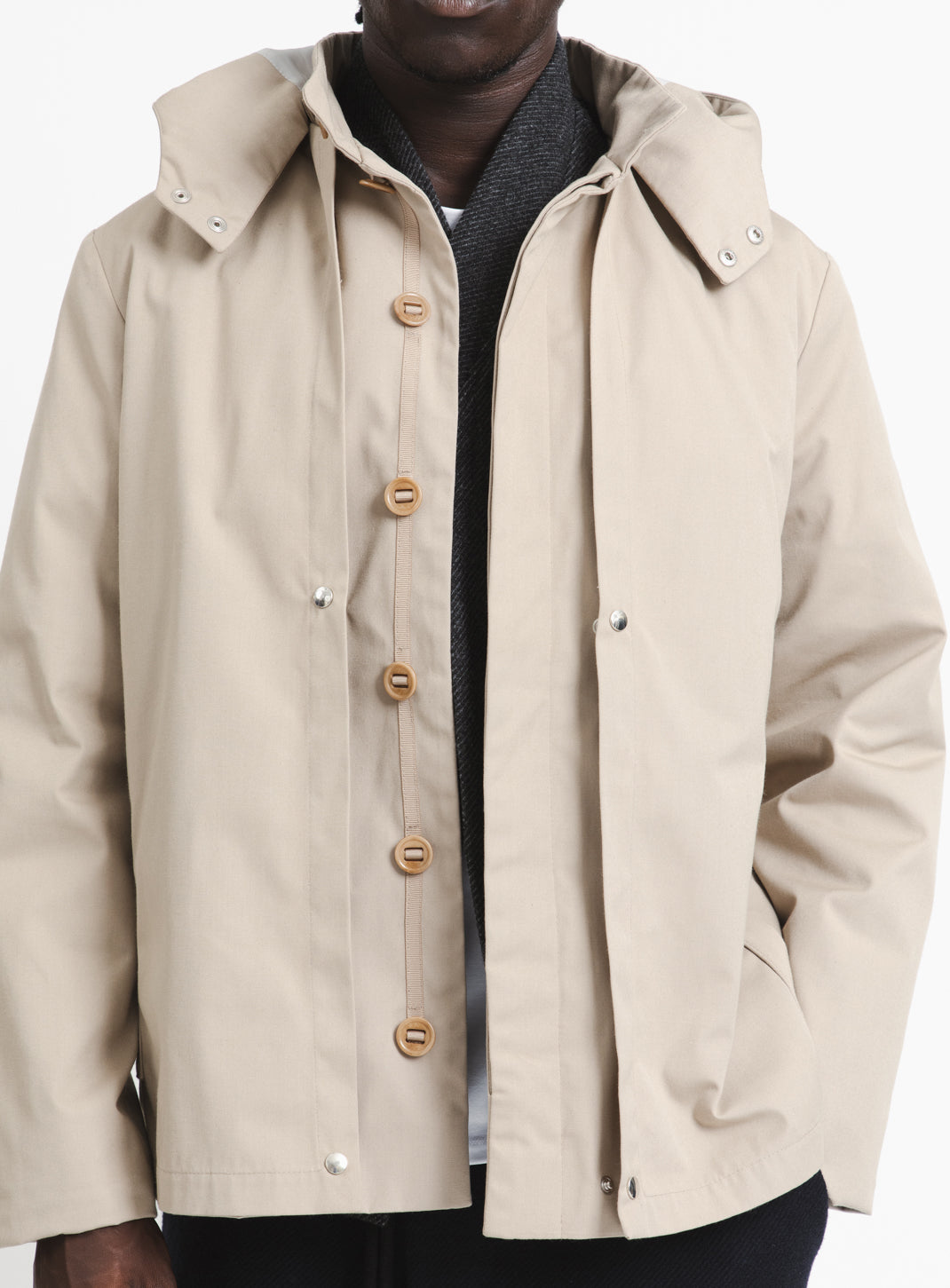 Multi Pocket Flapped Parka in Beige Teflon