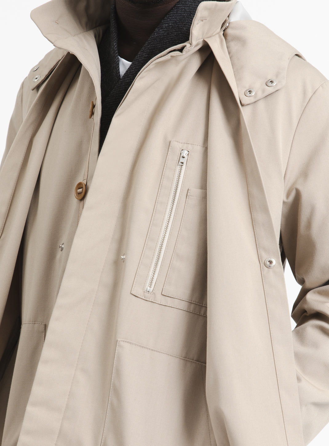 Multi Pocket Flapped Parka in Beige Teflon