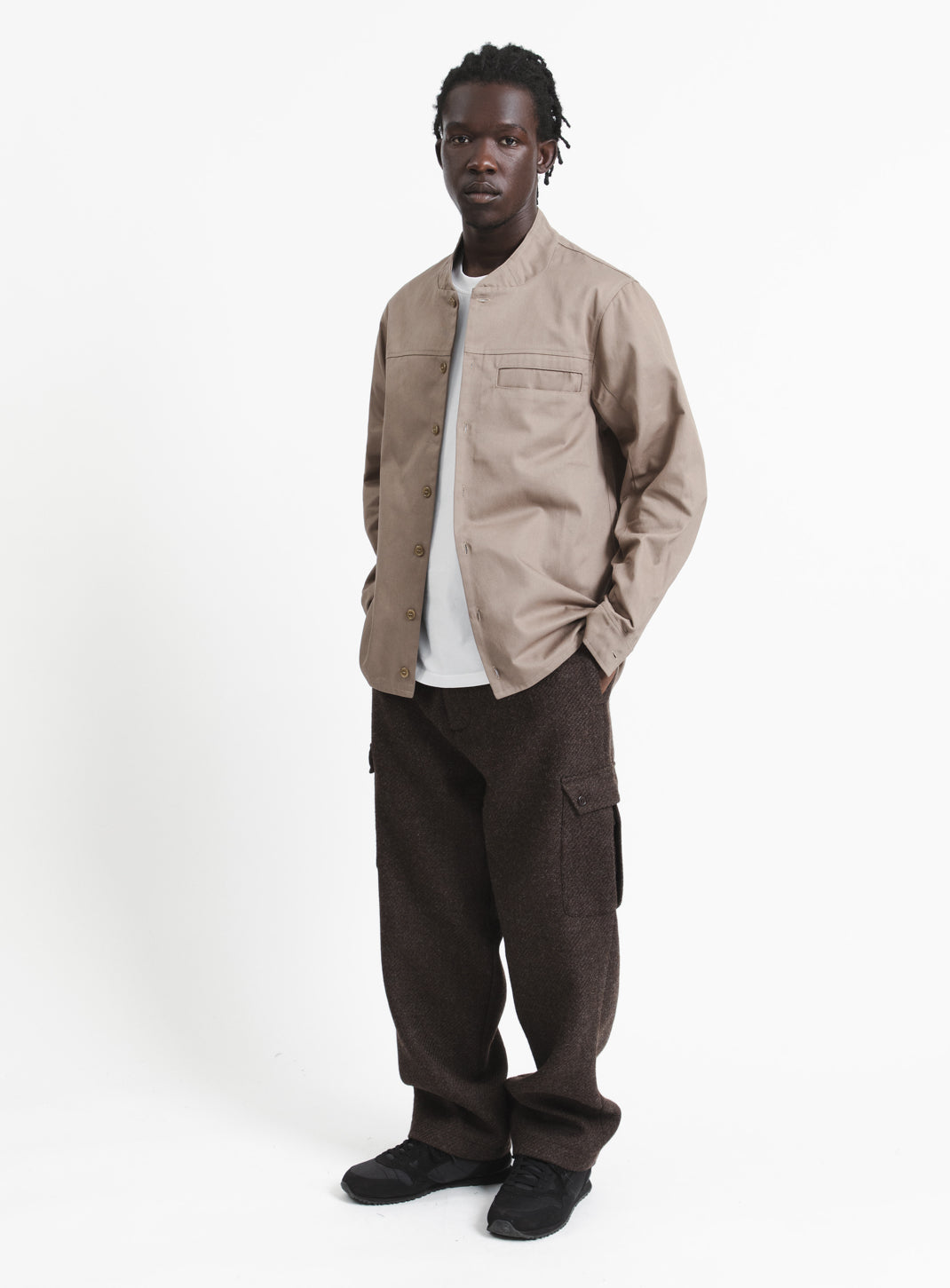 Murano Collar Overshirt in Khaki Cotton Gabardine