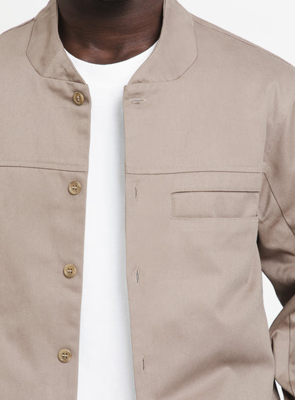 Murano Collar Overshirt in Khaki Cotton Gabardine