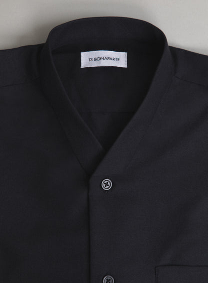 False Collar Shirt in Black Oxford
