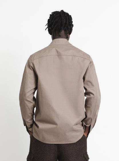 Murano Collar Overshirt in Khaki Cotton Gabardine