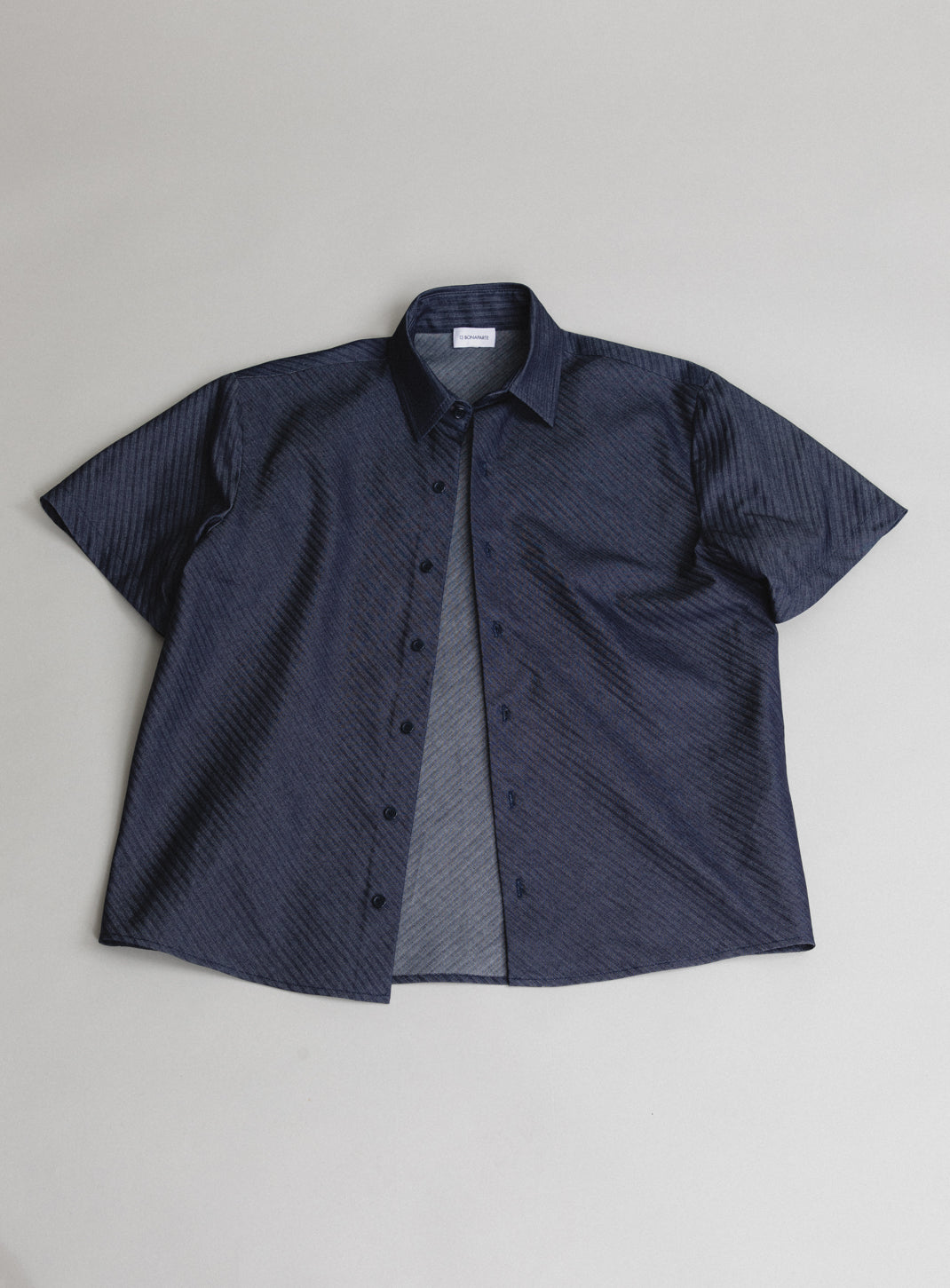 Chemisette with Classic Collar in Raw Blue Bias Cut Denim