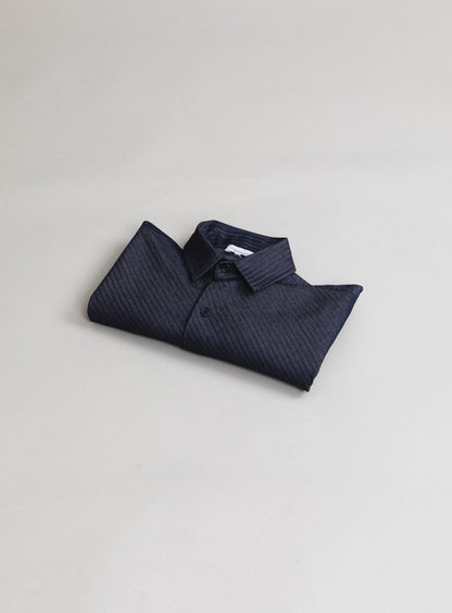 Chemisette with Classic Collar in Raw Blue Bias Cut Denim