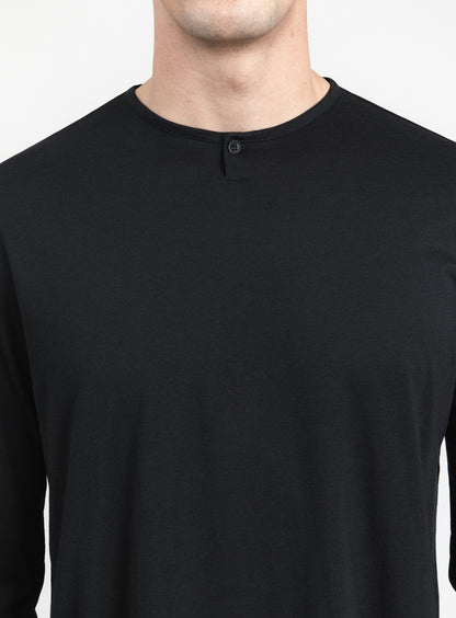 1 Button T-Shirt in Black Eucalyptus & Cotton