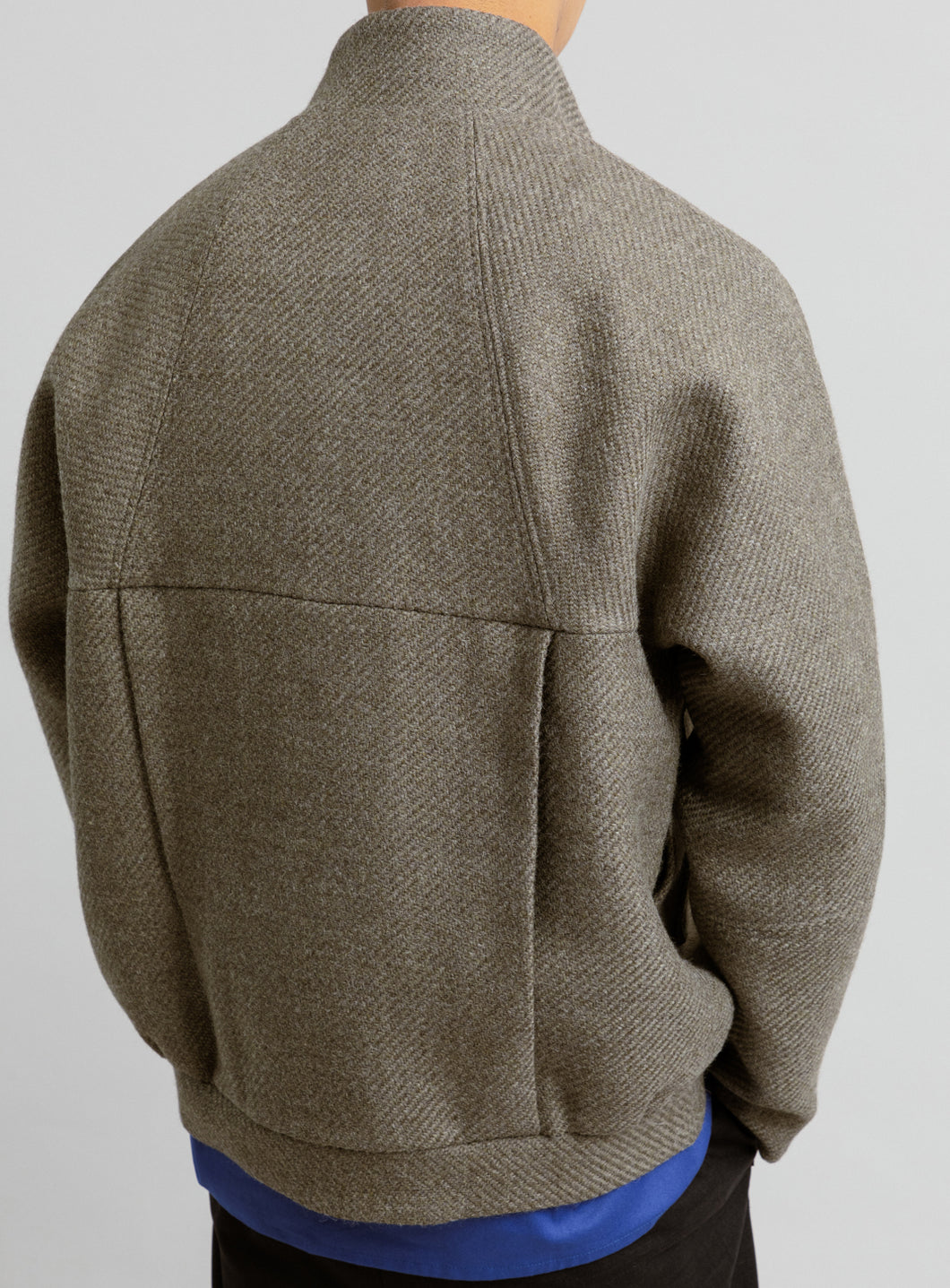 Bomber Jacket with Origami Collar in Clay Italian Wool