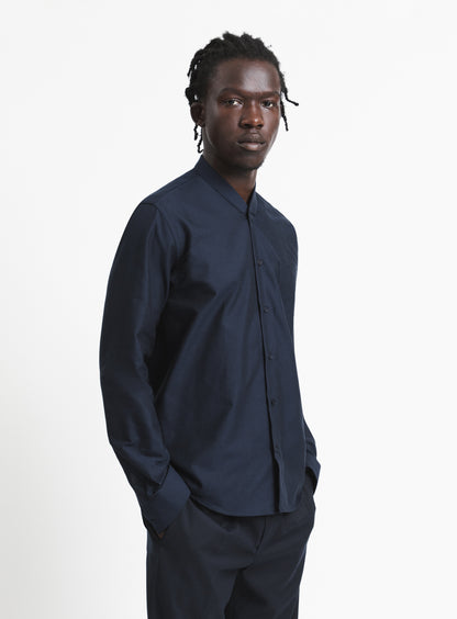 False Collar Shirt in Navy Blue Poplin