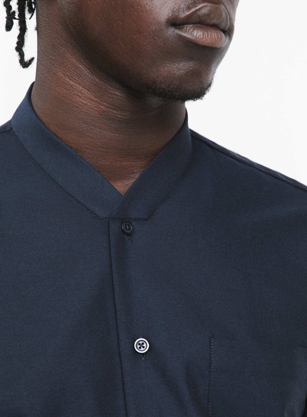 False Collar Shirt in Navy Blue Poplin