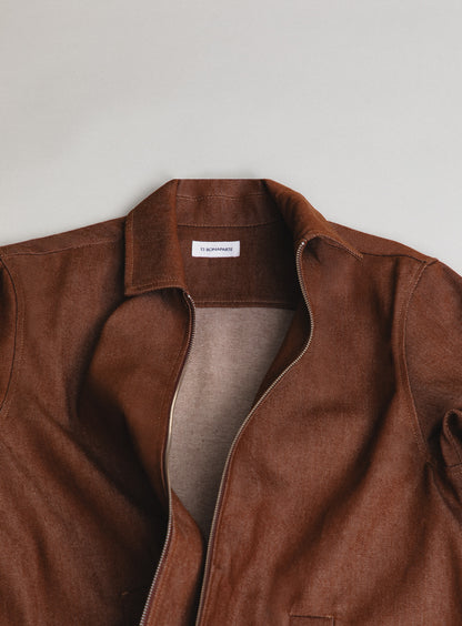 Overshirt with Vest Pockets in Tobacco Denim Canvas