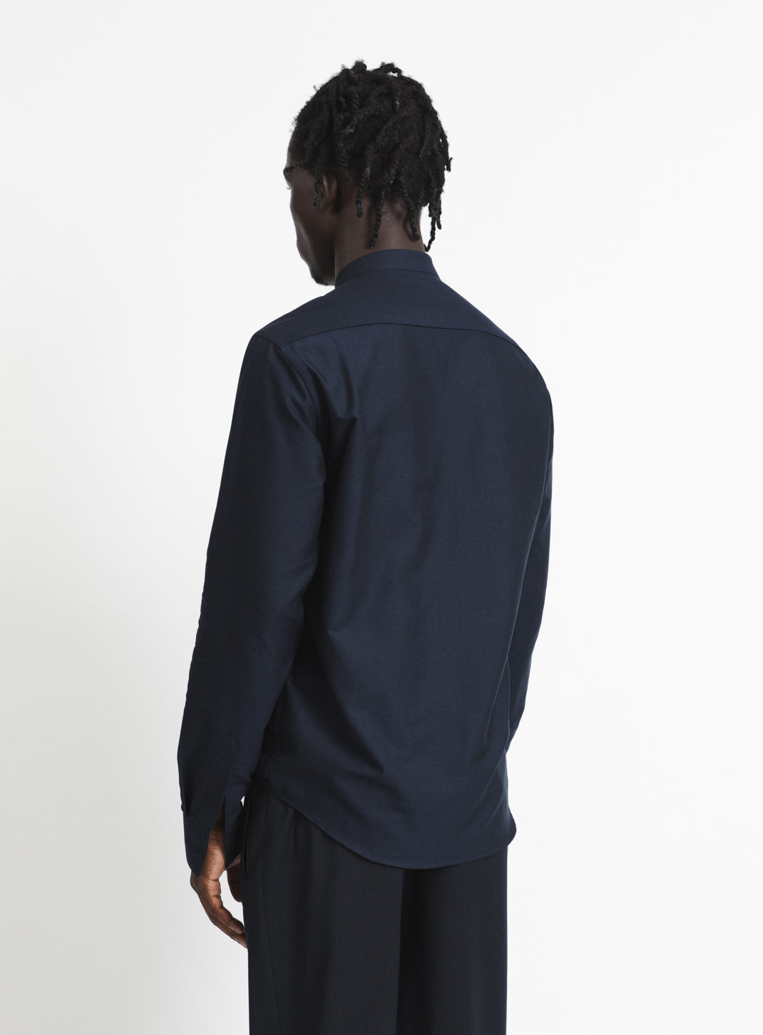 False Collar Shirt in Navy Blue Poplin