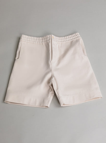 Shorts with Notched Pockets in Ecru Denim Canvas