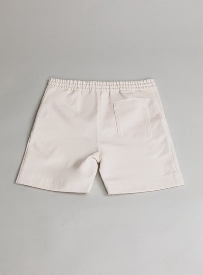 Shorts with Notched Pockets in Ecru Denim Canvas