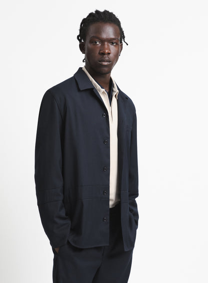 Jacket with Inlayed Band in Navy Blue Fine Stripe Serge