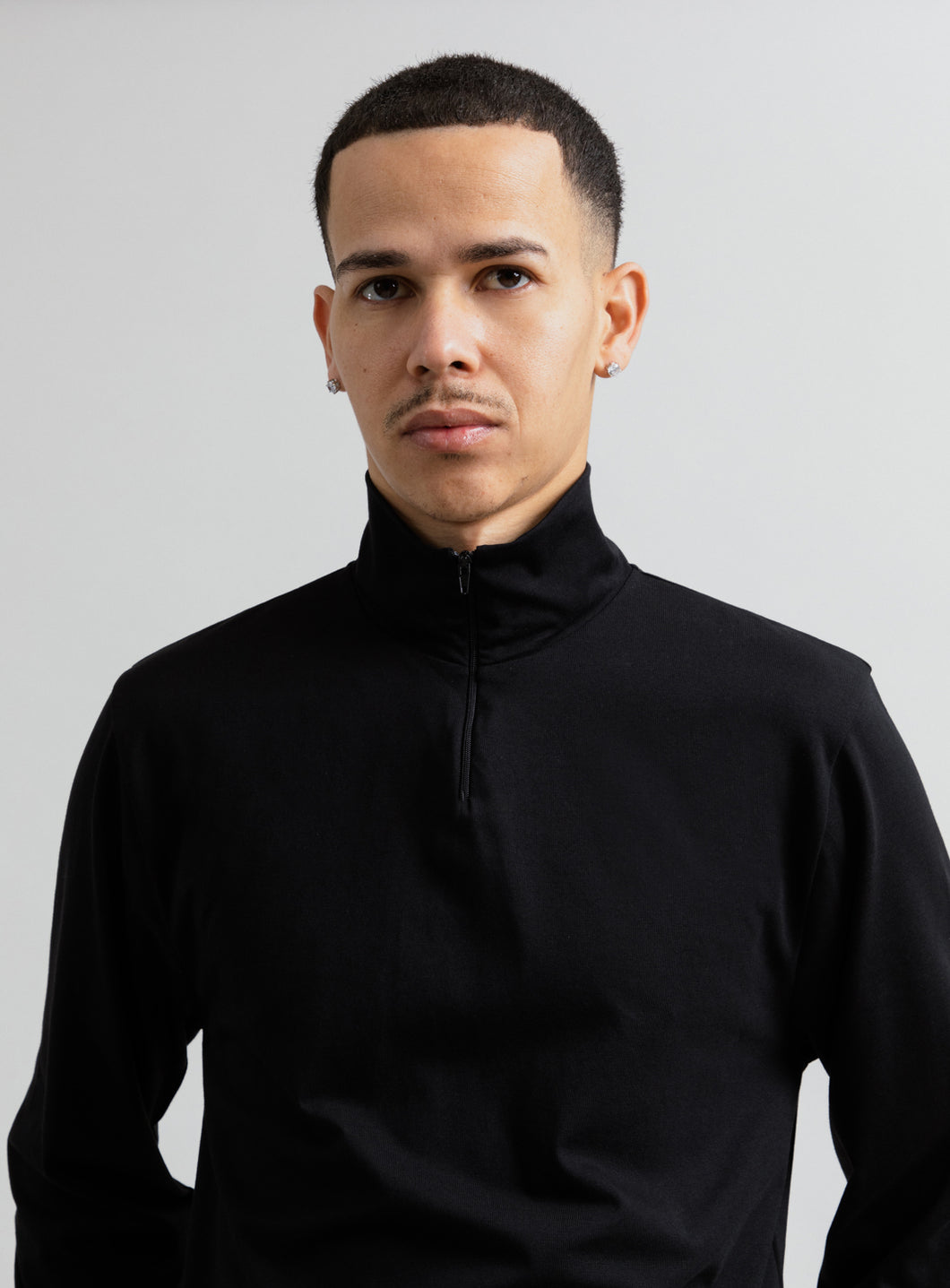 Zipped Funnel Neck T-Shirt in Black Jersey