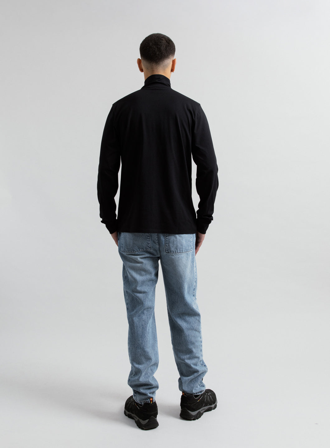 Zipped Funnel Neck T-Shirt in Black Jersey