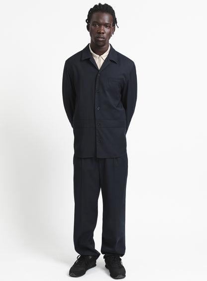 Jacket with Inlayed Band in Navy Blue Fine Stripe Serge