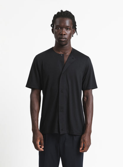 T-Shirt with 5 Buttons in Black Eucalyptus & Cotton