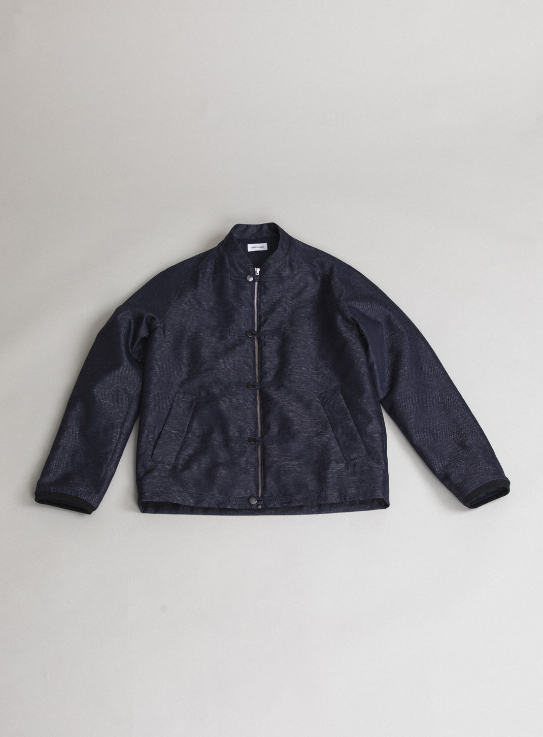 Tangzhuang Bomber Jacket in Navy Blue Technical End-on-End