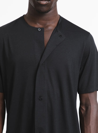 T-Shirt with 5 Buttons in Black Eucalyptus & Cotton