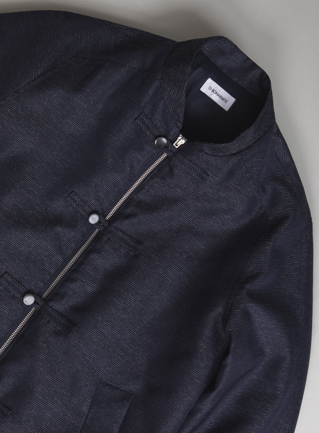 Tangzhuang Bomber Jacket in Navy Blue Technical End-on-End
