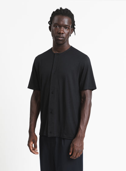 T-Shirt with 5 Buttons in Black Eucalyptus & Cotton